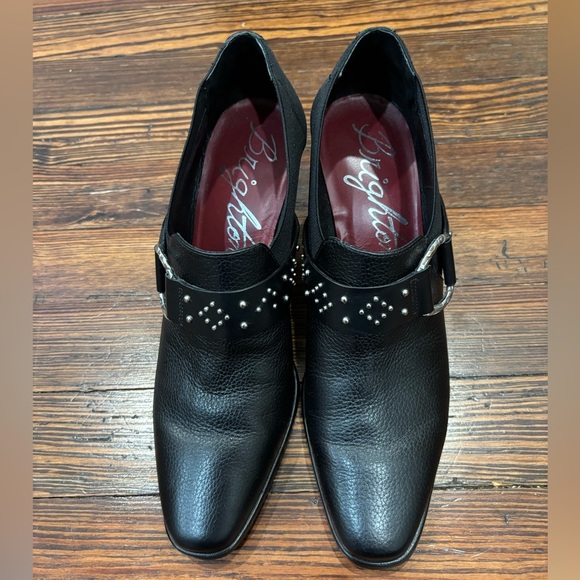 Brighton Renata Leather Slip On Heels Sz 8.5 Studded Belt Buckle - Picture 1 of 8